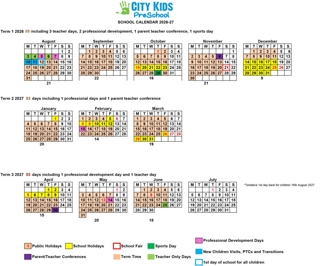 Preschool calendar